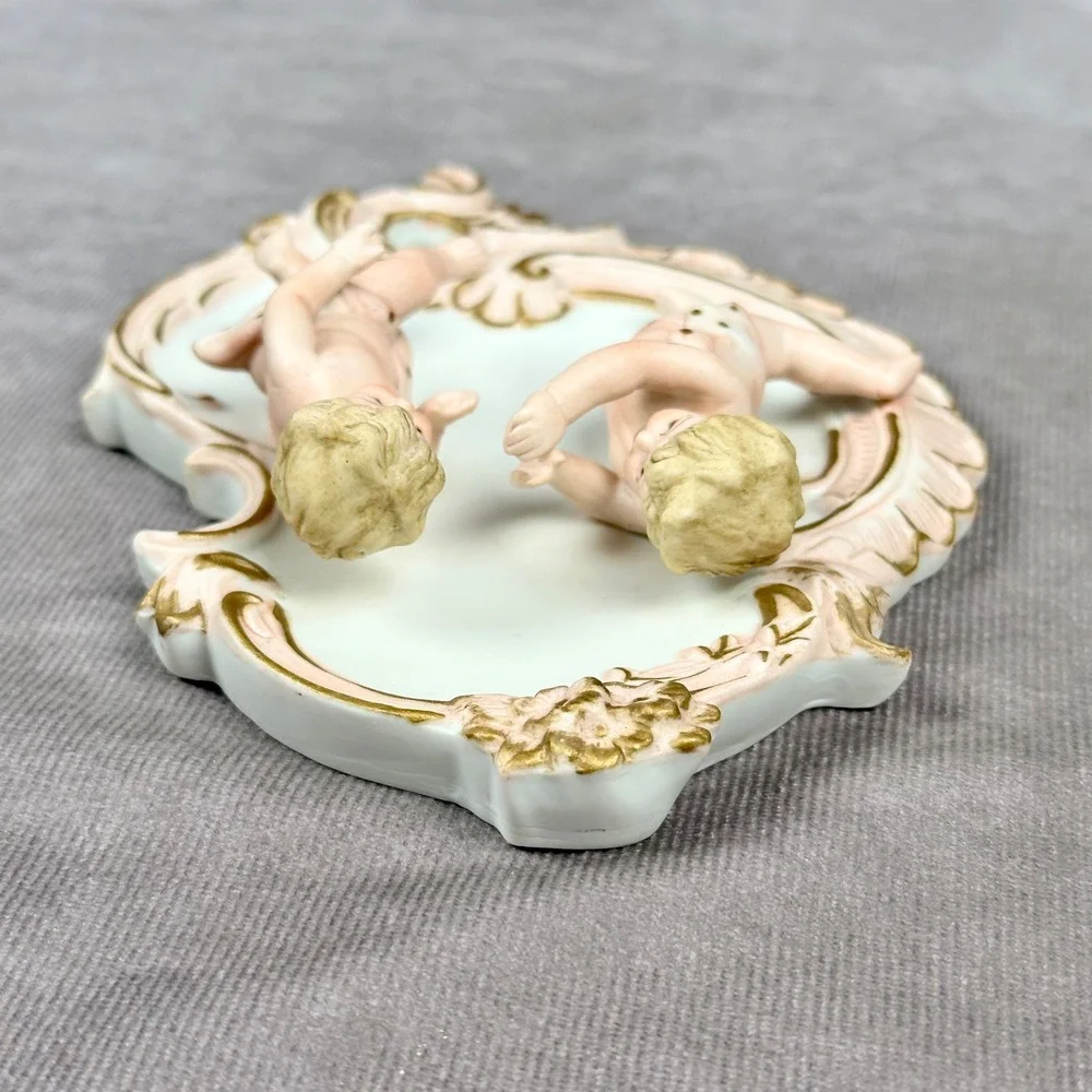 Vintage Lefton Porcelain Cherub Wall Decor Pink Gold Ornate Plaque Hand Painted